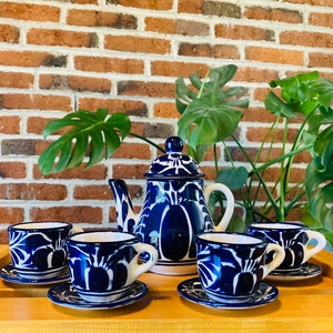Juego de tazas y platillos de té de porcelana fina con diseño floral azul  pastel, tazas de té con caja de regalo para mujeres y mamá, 7 onzas