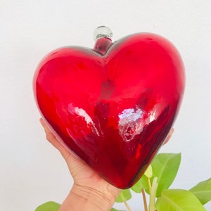 2 Beautiful GIANT blown glass hearts. glass heart, BLOWN GLASS made in Mexico! We combine shipping!!!