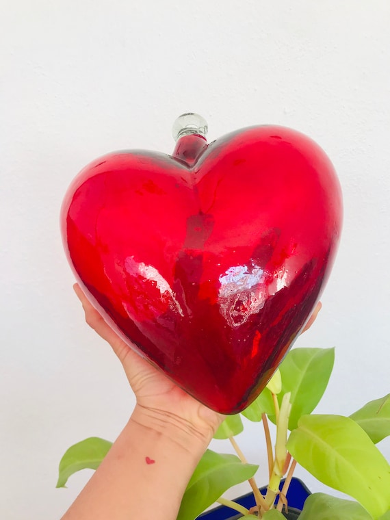 4 Beautiful GIANT Blown Glass Hearts. Glass Heart, Blown GLASS