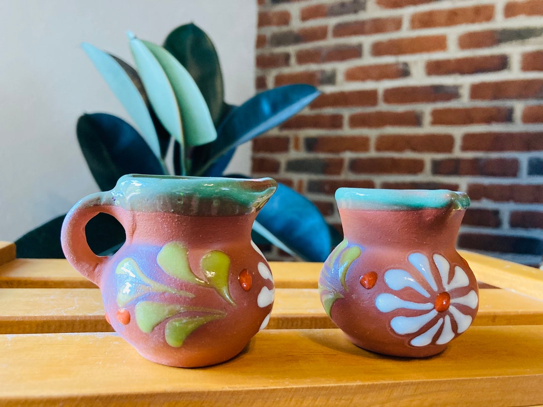 4 MINI Mexican Clay JARRITOS, Mexican Clay Cup, HAND Painted Mexican