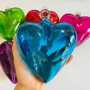 3 Beautiful medium hearts, 7.2&quot; blown glass. glass heart, BLOWN GLASS made in Mexico, Wholesale too, ask for it!!!