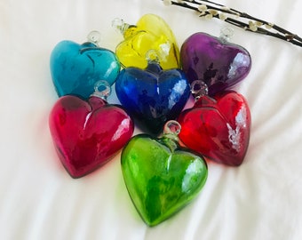 5 Beautiful blown glass hearts. glass heart, BLOWN glass made in Mexico!! FREE SHIPPING!!!