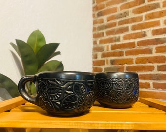 2 Mexican Black Clay Cups, Mexican Black Clay Mug, Black clay!** Handmade**