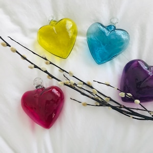4 Beautiful blown glass hearts.5&quot; glass heart, BLOWN GLASS made in Mexico!!
