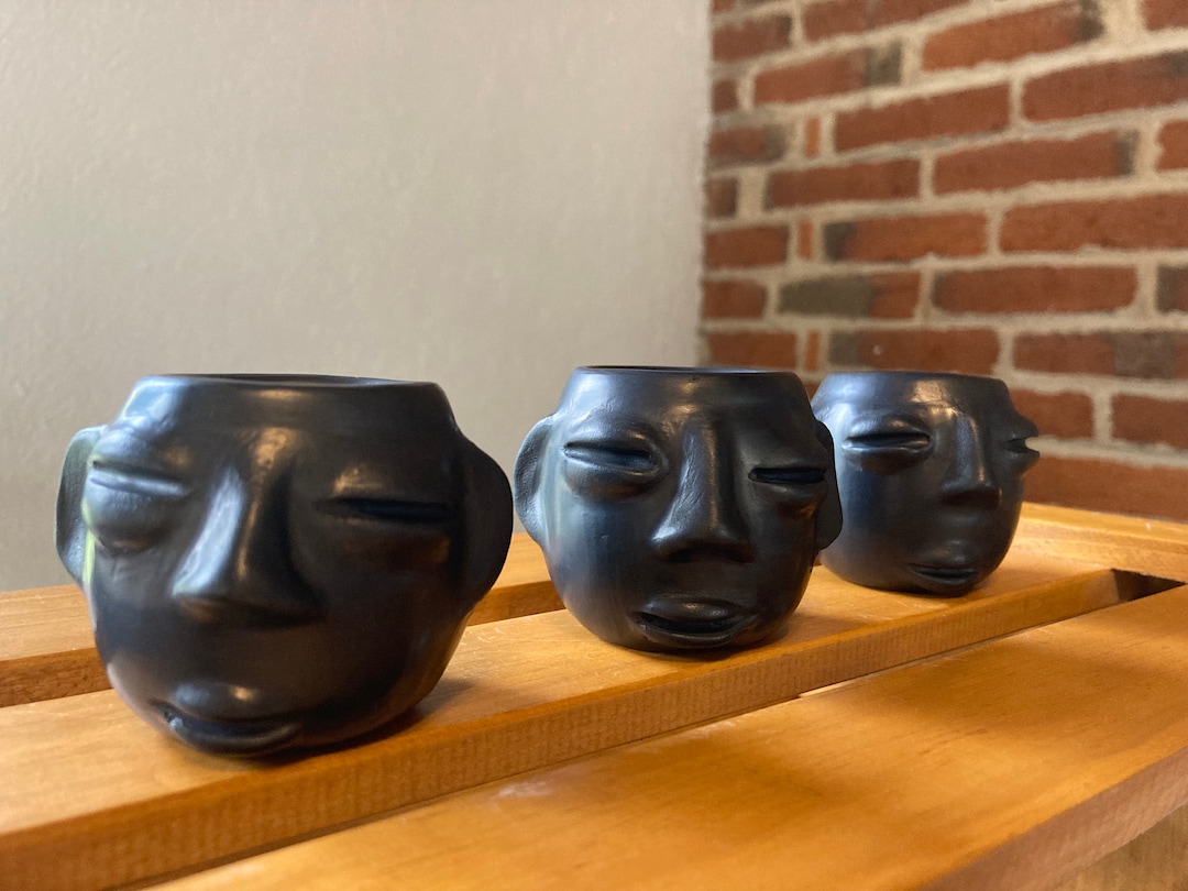 6 Tequileros, Black Clay , Mezcal Shot Glasses, Clay Shot Glass BARRO