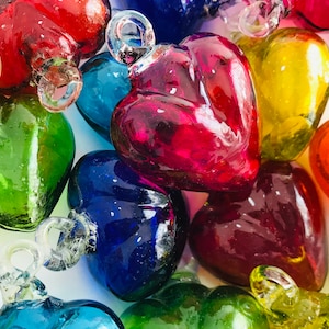 10 Beautiful blown glass hearts. glass heart, BLOWN GLASS made in Mexico! shipping include!!!