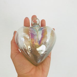 2 Beautiful blown glass iridescent hearts. glass heart, BLOWN GLASS made in Mexico! We combine shipping!!!