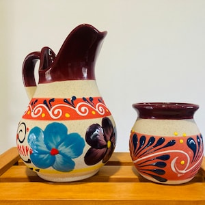 JARRA and 2 CUPS mexican clay , Mexican clay cup, Mexican cup painted HAND !!! wholesale!!