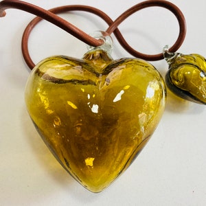 2 Beautiful blown glass AMBER hearts. glass heart, BLOWN GLASS made in Mexico! We combine shipping!!!