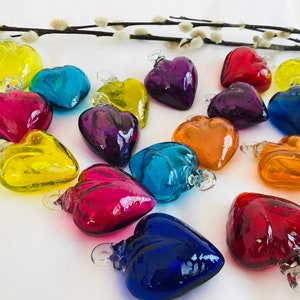 5 Beautiful blown glass hearts. glass heart, BLOWN GLASS made in Mexico!