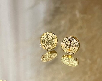 Protection earrings, Stainless steel earrings, St. Benedict earrings, Catholic earrings, gift for her, San Benito earrings,