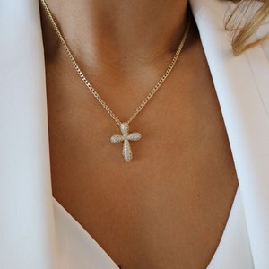 Layer cross necklace, gold necklace, pendant necklace, Zircon Cross Pendant, protection necklace, Religious cross necklace, Gift for her,