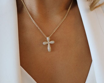 Layer cross necklace, gold necklace, pendant necklace, Zircon Cross Pendant, protection necklace, Religious cross necklace, Gift for her,