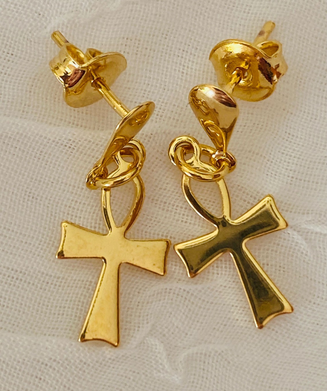 Gold Cross Earring Stud Cross Charm Dangle Cross Earring Etsy