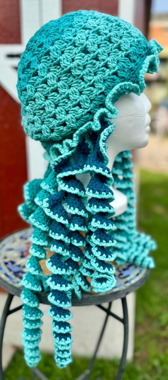 Crochet Black and Turquoise Octopus Hat Adult Size Amazon.com: Crochet Octopus Hat Winter Headwear,Octopus  main image 3