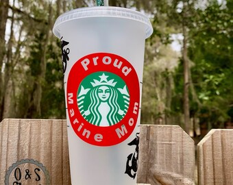 BFA free plastic cup Reusable Coffee Cup USMC Marine Mom /& Dad Personalized Starbucks Cup Marine Corps EGA