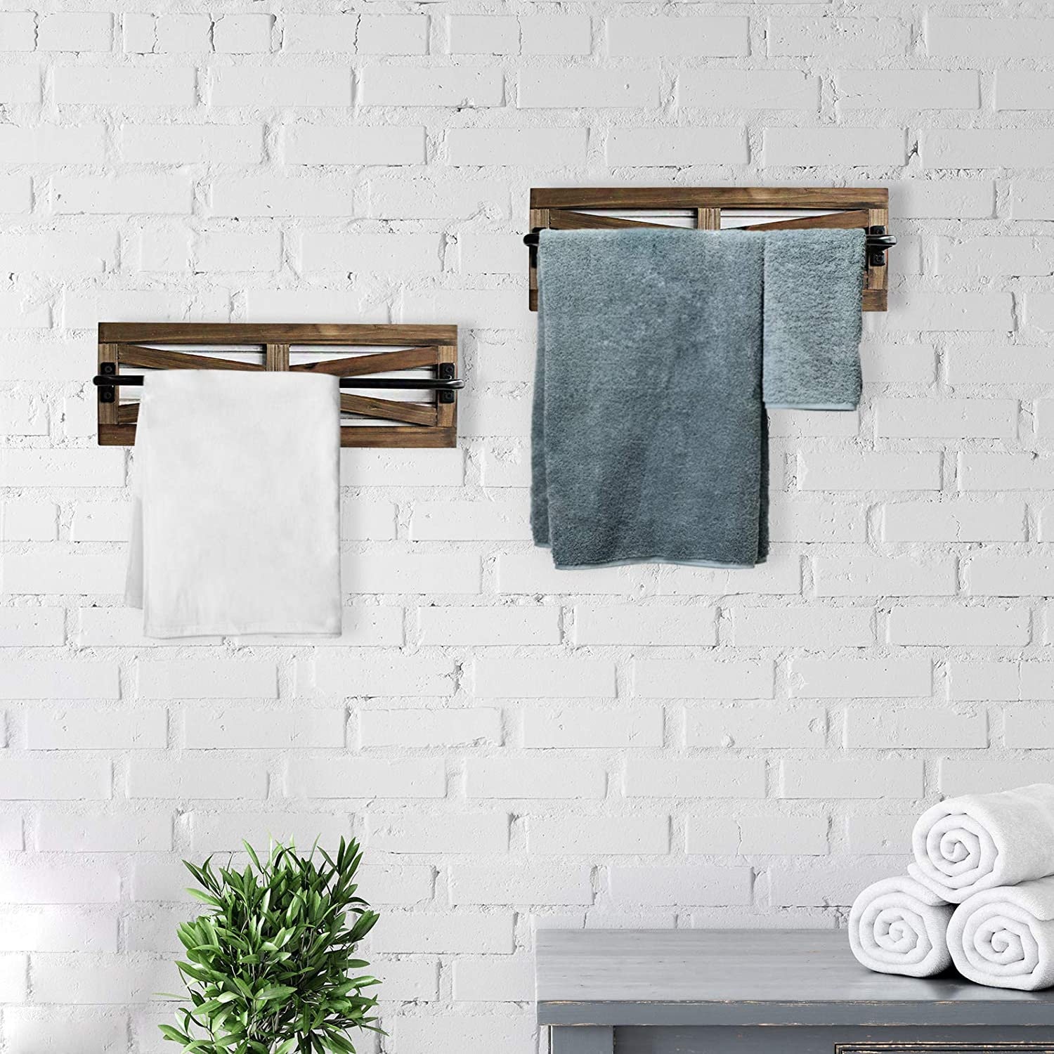 2PCS Rustic Towel Rack Wall Mounted Wood Hanging Bathroom Etsy