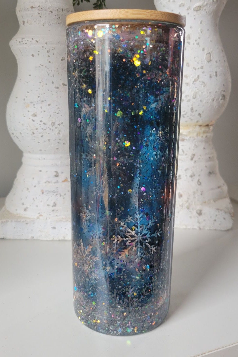 Snow Globe Glass Can, Snow Globe Tumbler, Snow Globe Glass Can, Libbey