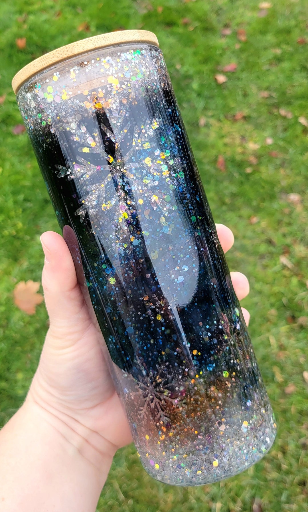 Snow Globe Glass Can, Snow Globe Tumbler, Snow Globe Glass Can, Libbey Glass Can, Snowing Glass