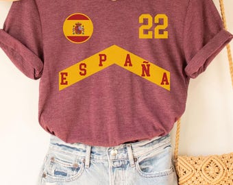 Espana T-Shirt mit Ihrer Nummer, Spanien Fußball, personalisierte Nummer, Spanien Geschenk, WM-Shirt, Spanien Shirt, Spanien Fußballfans