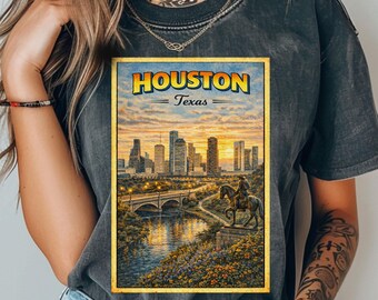 Houston Texas comfort colors tee, Houston Texas T-Shirt, City Skyline Tee, Houston Travel Shirt, Souvenir Tee, Gift for Houston Lover