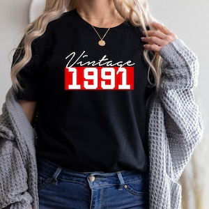 1991 T-Shirt, 1991 Vintage Shirt, Vintage 1991, 34th Birthday Gift for Women, Mens 34th Birthday Gift, 34 Years of Being Awesome