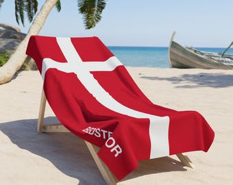 Toalla de playa con la bandera de Dinamarca / Nombre personalizado en la bandera, toalla con la bandera de Dinamarca, bandera de Dinamarca, toalla de playa con la bandera de Dinamarca