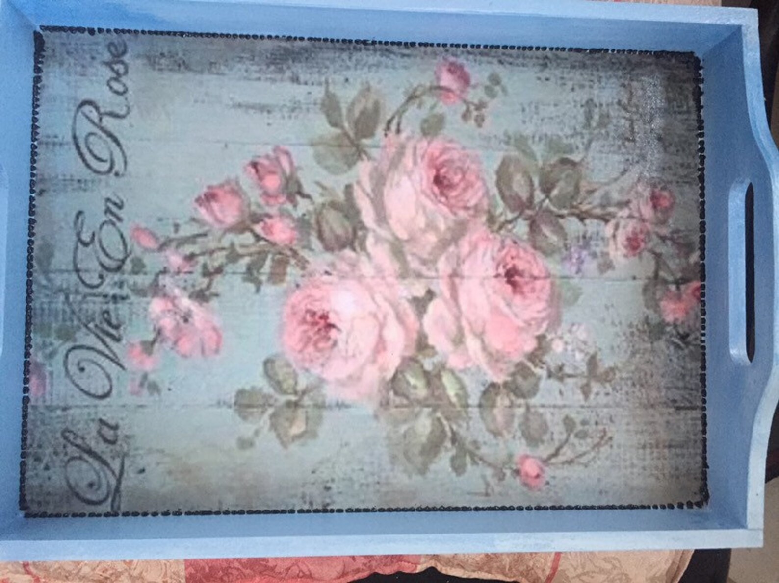 Wooden Decoupage Tray With Roses Tray for Serving Coffee or Etsy