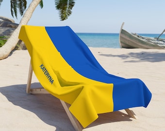 Ukraine Flag Beach Towel | Personalized Name on the flag, Ukraine Flag towel, Flag of Ukraine, Ukraine Flag beach