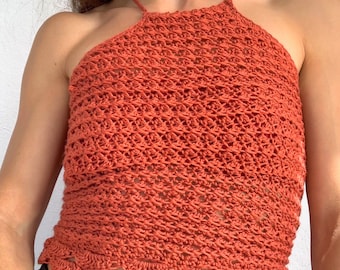 Woman’s open back halter top. Suzette crop top. Handmade Crochet.