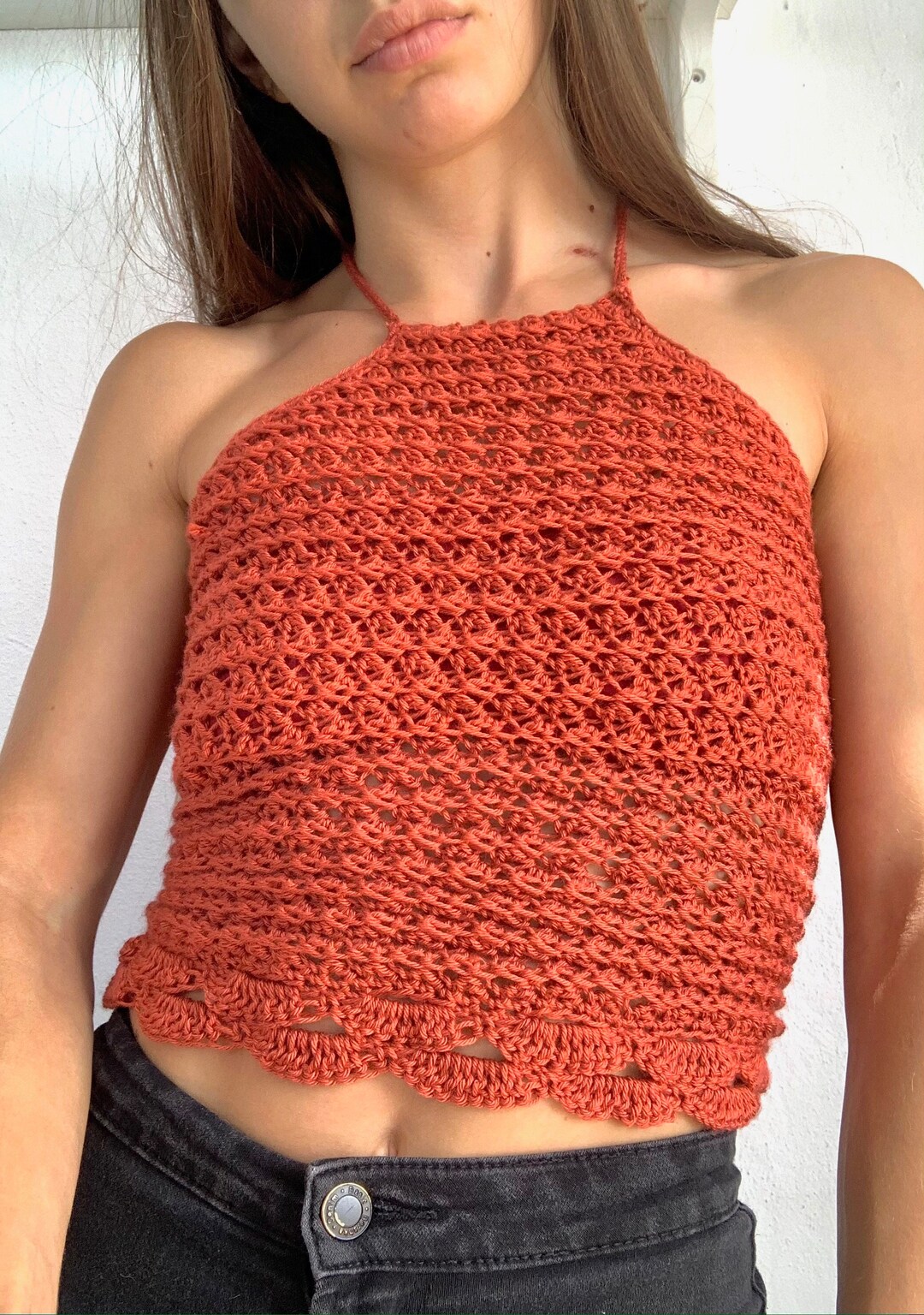 Harkee Crochet Halter Crop - Sage