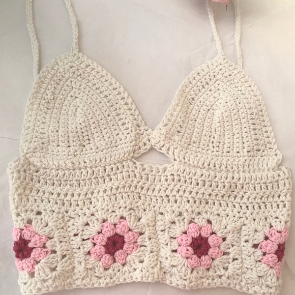 PATTERN - May Granny Square Crop top / Bralette / crochet top / tank / flower