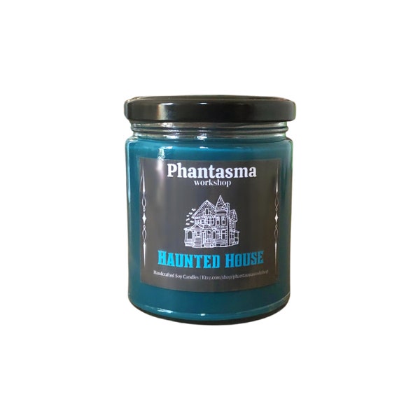 Haunted House | Handmade Scented Candle | Natural Soy Wax | Sweet Musky Scent | Halloween Candle | Gothic Home Decor | 8 oz | 4 oz