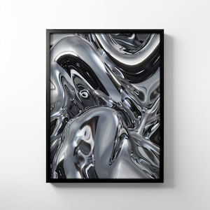 Premium Matt Papier Poster - Flüssige Metall Textur, abstrakte Wandkunst, kreatives, einzigartiges surreales Trippy Design