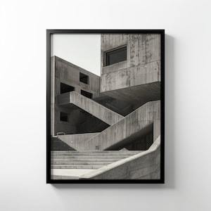 Premium Matte Paper Poster - Brutalist Architecture, 60&#39;s Photography, Wall Art, Concrete Building