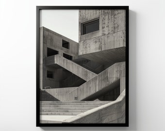 Póster de papel mate premium: arquitectura brutalista, fotografía de los años 60, arte mural, edificio de hormigón