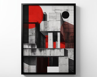 Premium Matte Paper Poster - Brutalist Architecture, Geometric, Abstract Collage, El Lissitzky Style, Suprematism, Kandinsky Inspired