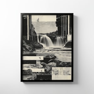 Premium Matte Paper Poster - Ryoji Ikeda Inspired Collage, Wall Art, Unique Print, Abstract Style, Waterfall