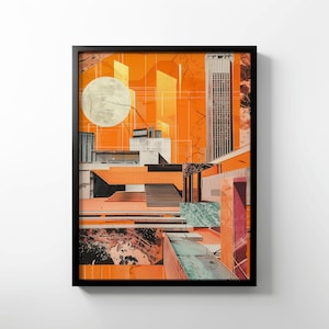 Premium Matte Paper Poster - Contemporary 1960s Architectural Collage, Modernist Influence, Geometric Wall Art