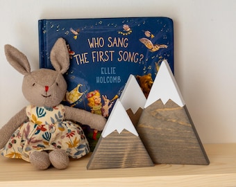 Mountain Nursery Decor | Wooden Mountain Shelf Decor | Woodland Baby Room | Neutral Nursery Shelf Styling