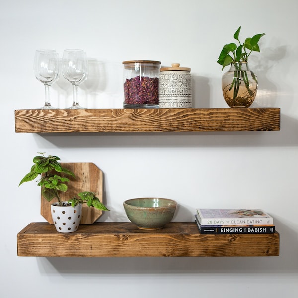 Wood Floating Shelves Heavy Duty | Custom Size Rustic Home Décor | Kitchen Shelf