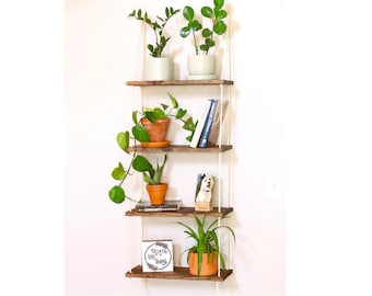 Tiered Wall Shelf | Hanging Plant Shelf {4 Tier} | Window Shelves | Hanging Planter | Floating Shelves | Boho Hanging Planter | Rope Shelves