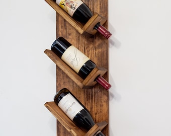 Wall Wine Display Rack | Angled Wine Bottle Holder | Wooden Wine Rack | Bar Wall Wine Storage | Vertical Wine Display