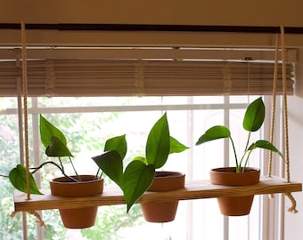 Hanging Plant Shelf | Window Garden Shelves | Tiered Plant Shelf | Window Plant Holder | Wood Rope Shelves | Plant Pot Holder Shelf