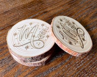 Personalized Initial Coasters | Wood Slice Coaster| Engraved Coaster Set | Custom Coaster | Rustic Timber Coasters | Last Name Coaster Set