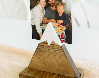 Mountain Photo Holder | Wedding Number Display | Mountain Picture Stand | Shelf Décor Nursery | Mini Wood Mountain