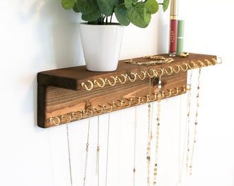 Hanging Jewelry Organizer | Wall Necklace Holder | Jewelry Shelf | Wood Necklace Hanger |Jewelry Storage | JDM Wood Creations