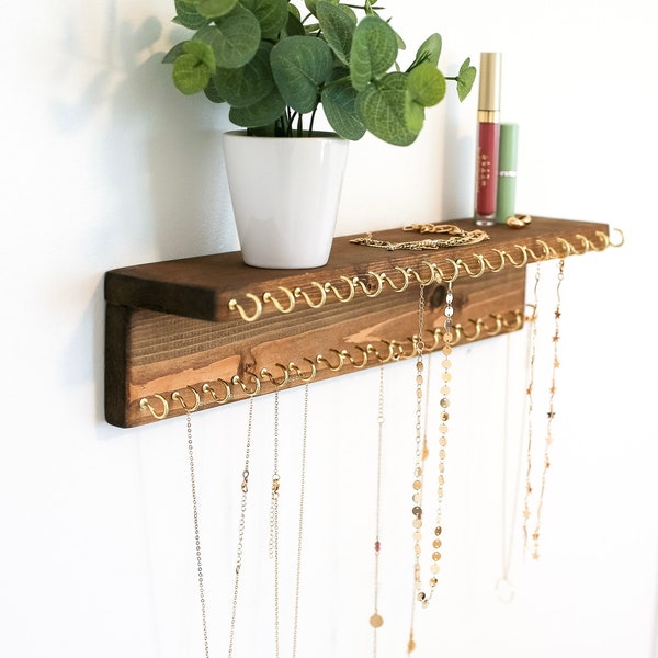 Hanging Jewelry Organizer | Wall Necklace Holder | Jewelry Shelf | Wood Necklace Hanger |Jewelry Storage | JDM Wood Creations