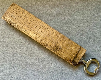 Barrel Stave Bottle Opener | Whiskey Barrel Bottle Opener | Bourbon Stave Wall Décor | Cast Iron Bottle Opener