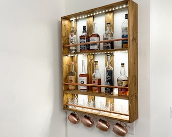 Liquor Shelf | Whiskey Rack | Home Bar Shelves | Bourbon Display | Liquor Cabinet | Wine Shelf | Wooden Shelves for Kitchen